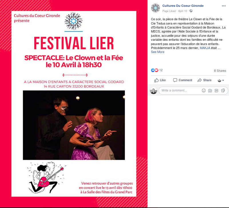 post facebook - festival LIER - representation MECS Godard